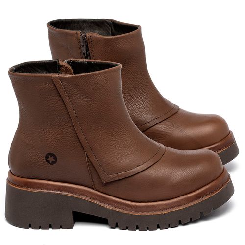 Bota   Cano Curto Salto de 4 cm em Couro Marrom - Codigo - 153085
