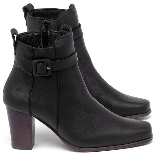 Bota   Cano Curto Salto de 7 cm em Couro Preto - Codigo - 152030