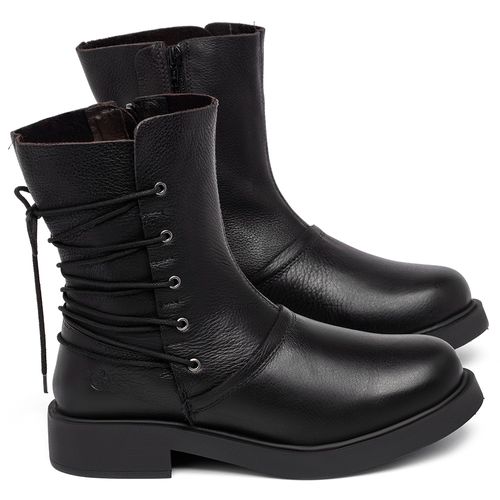 Bota   Cano Médio Salto de 2 cm em Couro Preto - Codigo - 156095
