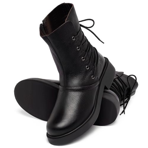 Bota   Cano Médio Salto de 2 cm em Couro Preto - Codigo - 156095