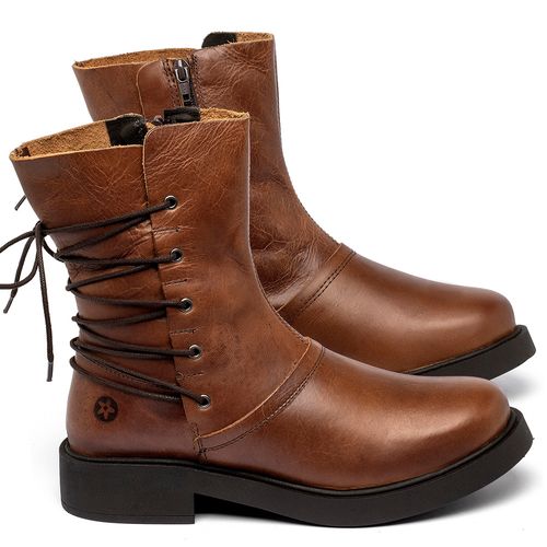Bota   Cano Médio Salto de 2 cm em Couro Marrom - Codigo - 156095