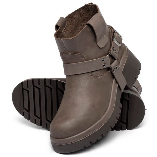 Bota   Cano Curto Salto de 4 cm em Couro Cinza - Codigo - 153088