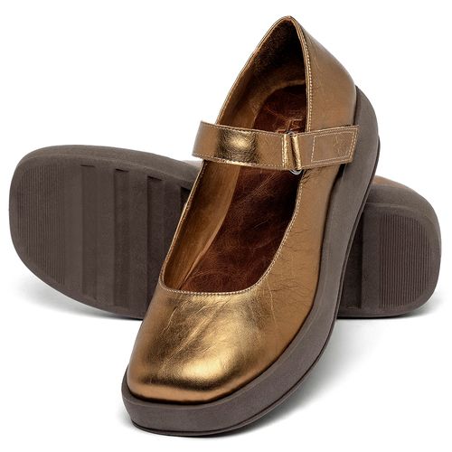 Sapatilha   Bico Quadrado Salto de 4 cm em Couro Metalizado - Codigo - 3975
