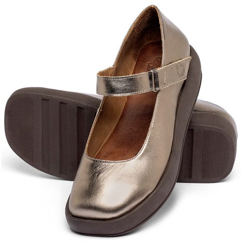 Sapatilha   Bico Quadrado Salto de 4 cm em Couro Metalizado - Codigo - 3975