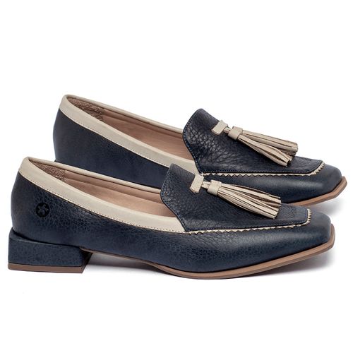 Mocassim Salto de 2 cm em Couro Marinho - Codigo - 9656