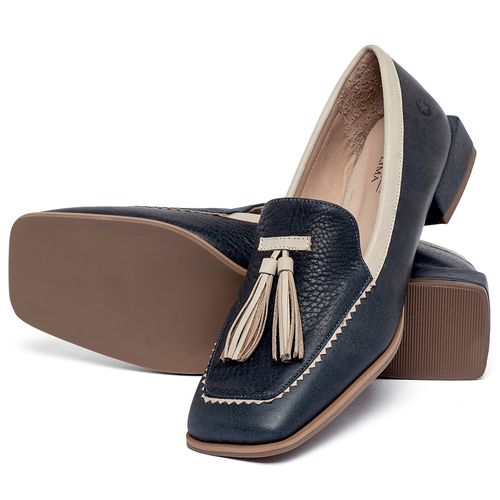 Mocassim Salto de 2 cm em Couro Marinho - Codigo - 9656