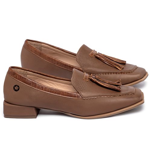 Mocassim Salto de 2 cm em Couro Marrom - Codigo - 9656