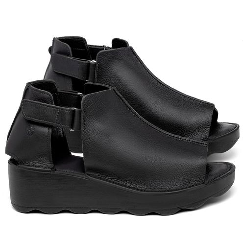 Anabela   Flatform Salto de 5 cm em Couro Preto - Codigo - 156032