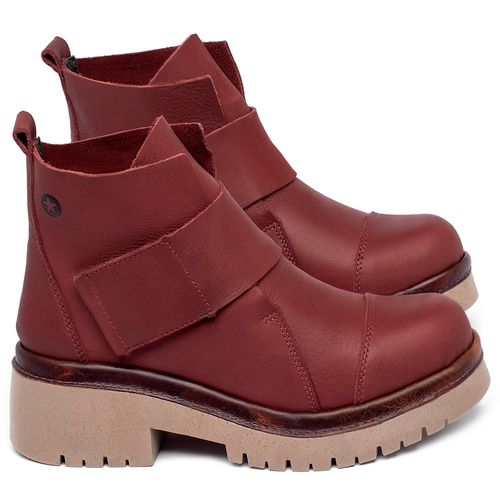 Bota   Cano Curto Salto de 4 cm em Couro Vermelho - Codigo - 153026