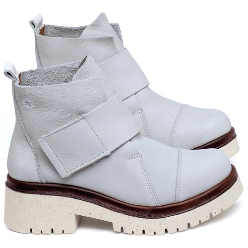 Bota   Cano Curto Salto de 4 cm em Couro Off-White - Codigo - 153026