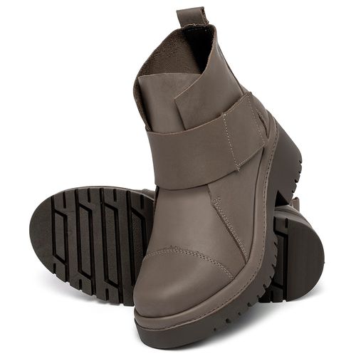 Bota   Cano Curto Salto de 4 cm em Couro Cinza - Codigo - 153026