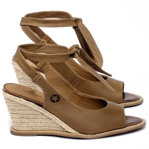 Anabela   Corda Salto de 7 cm em Couro Caramelo - Codigo - 9600