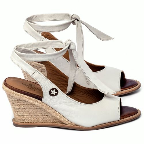 Anabela   Corda Salto de 7 cm em Couro Off-White - Codigo - 9600