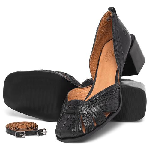 Scarpin   Bico Quadrado Salto de 5 cm em Couro Preto - Codigo - 3909