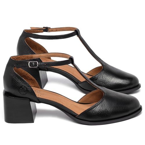 Scarpin   Bico Redondo Salto de 5 cm em Couro Preto - Codigo - 157059