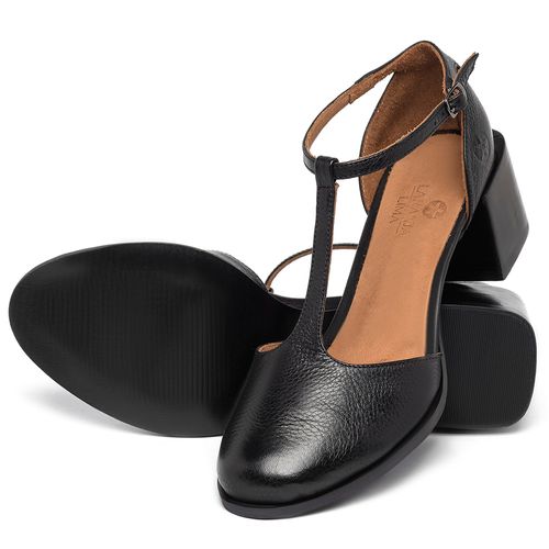 Scarpin   Bico Redondo Salto de 5 cm em Couro Preto - Codigo - 157059
