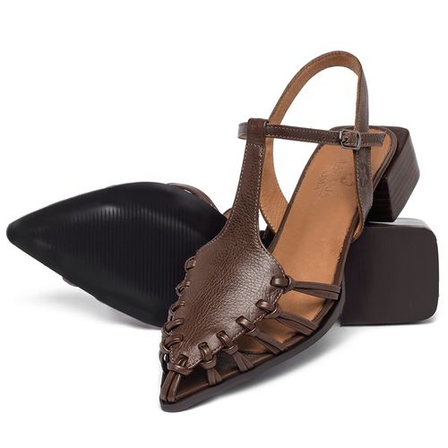 Sandália   Laranja Lima Shoes Classic Salto de 3 cm em Couro Café - Codigo - 157043