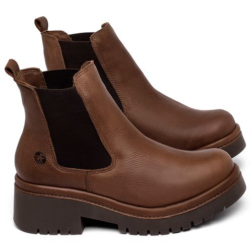 Bota   Cano Curto Salto de 4 cm em Couro Marrom - Codigo - 153029