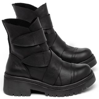Bota   Cano Médio Salto de 4 cm em Couro Preto - Codigo - 153031