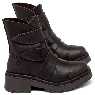 Bota   Cano Médio Salto de 4 cm em Couro Café - Codigo - 153031