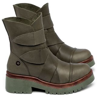 Bota   Cano Médio Salto de 4 cm em Couro Musgo - Codigo - 153031