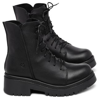 Bota   Cano Médio Salto de 4 cm em Couro Preto - Codigo - 153087