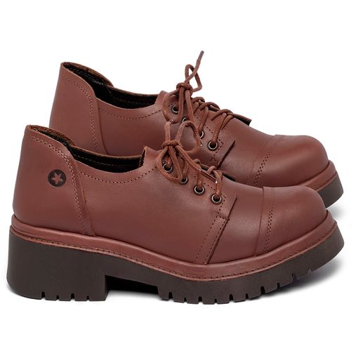 Bota   Cano Curto Salto de 4 cm em Couro Terracota - Codigo - 153089