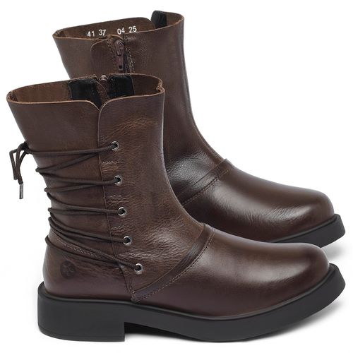 Bota   Cano Médio Salto de 2 cm em Couro Café - Codigo - 156095