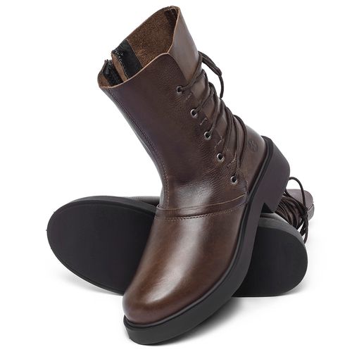 Bota   Cano Médio Salto de 2 cm em Couro Café - Codigo - 156095