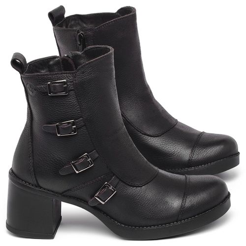 Bota   Cano Curto Salto de 5 cm em Couro Preto - Codigo - 156109