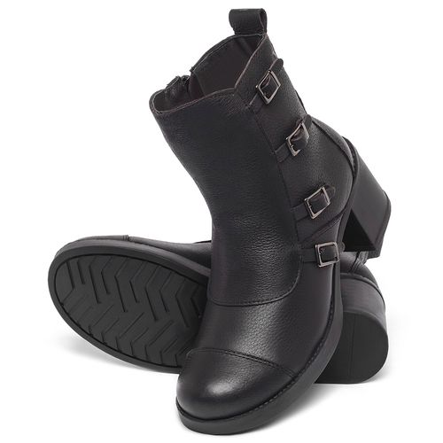 Bota   Cano Curto Salto de 5 cm em Couro Preto - Codigo - 156109