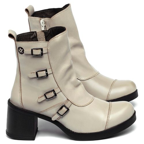 Bota   Cano Curto Salto de 5 cm em Couro Off-White - Codigo - 156109