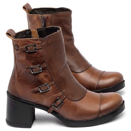 Bota   Cano Curto Salto de 5 cm em Couro Marrom - Codigo - 156109