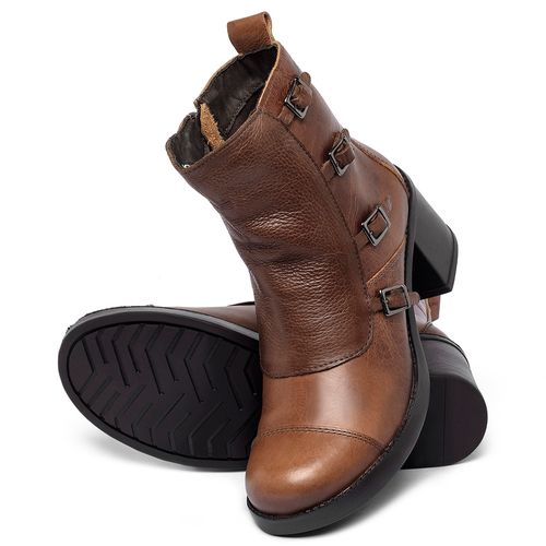 Bota   Cano Curto Salto de 5 cm em Couro Marrom - Codigo - 156109