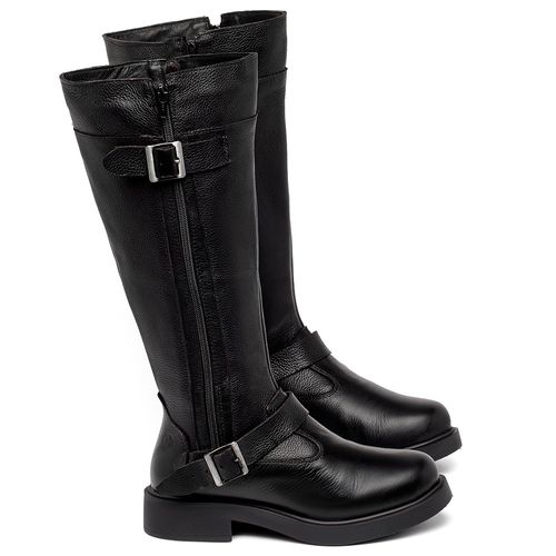Bota   Cano Longo Salto de 2 cm em Couro Preto - Codigo - 156111