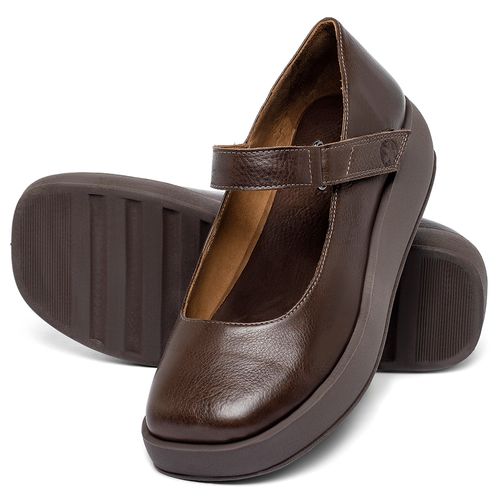Sapatilha   Bico Quadrado Salto de 4 cm em Couro Café - Codigo - 3975