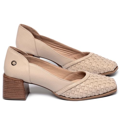 Scarpin   Bico Quadrado Salto de 5 cm em Couro Nude - Codigo - 9662