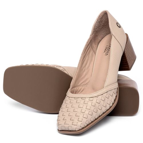 Scarpin   Bico Quadrado Salto de 5 cm em Couro Nude - Codigo - 9662