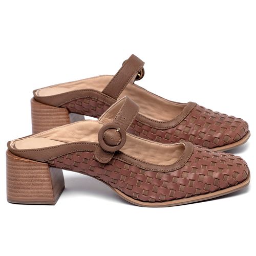 Scarpin   Bico Quadrado Salto de 5 cm em Couro Marrom - Codigo - 9660