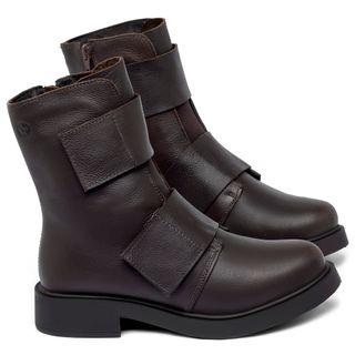 Bota   Cano Médio Salto de 2 cm em Couro Café - Codigo - 156096