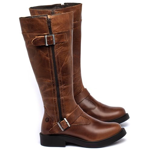 Bota   Cano Longo Salto de 2 cm em Couro Marrom - Codigo - 156111