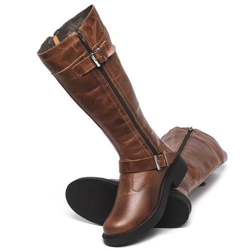 Bota   Cano Longo Salto de 2 cm em Couro Marrom - Codigo - 156111