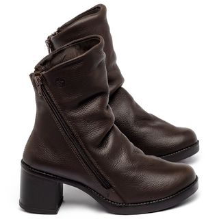 Bota   Cano Médio Salto de 5 cm em Couro Café - Codigo - 156108