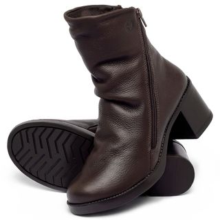 Bota   Cano Médio Salto de 5 cm em Couro Café - Codigo - 156108