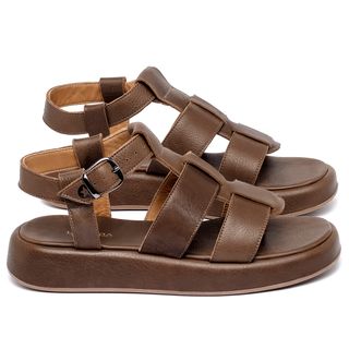 Sandália   Boho Salto de 4 cm em Couro Café - Codigo - 9672