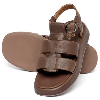 Sandália   Boho Salto de 4 cm em Couro Café - Codigo - 9672
