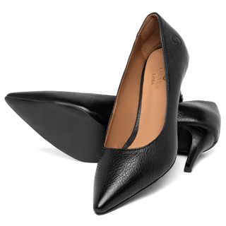 Scarpin   Bico Fino Salto de 4 cm em Couro Preto - Codigo - 157062