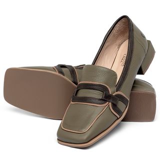 Mocassim Salto de 2 cm em Couro Musgo - Codigo - 9655