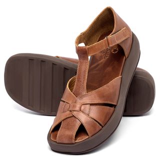 Sandália   Boho Salto de 4 cm em Couro Marrom - Codigo - 157094