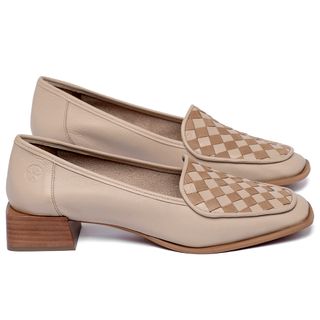Mocassim Salto de 3 cm em Couro Nude - Codigo - 157069